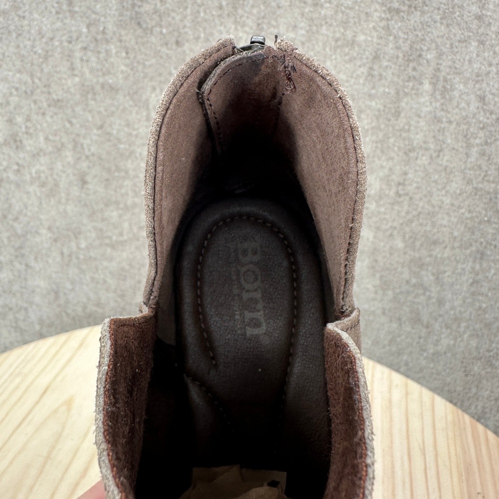 Born Sherri Taupe Suede Ankle Boots Back Zip Cutout Block Heel Brown Womens 8M - Picture 10 of 14